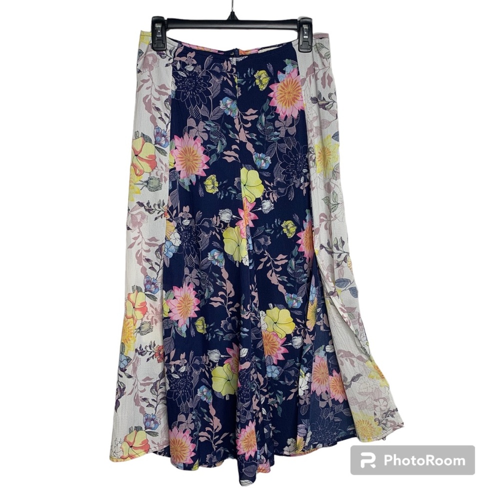 Umgee Pants Womens Size S Boho Blue Floral Front Split Wide Leg Resort Cover Up - Picture 2 of 10